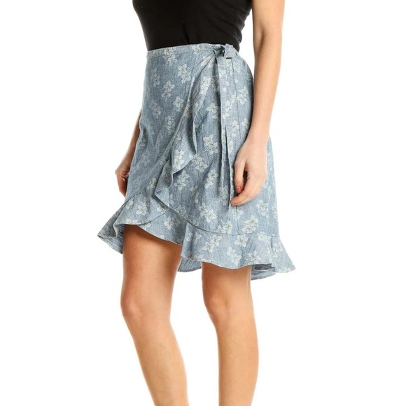 J.CREW MERCANTILE Blue Floral Wrap Ruffle Skirt - Picture 2 of 9